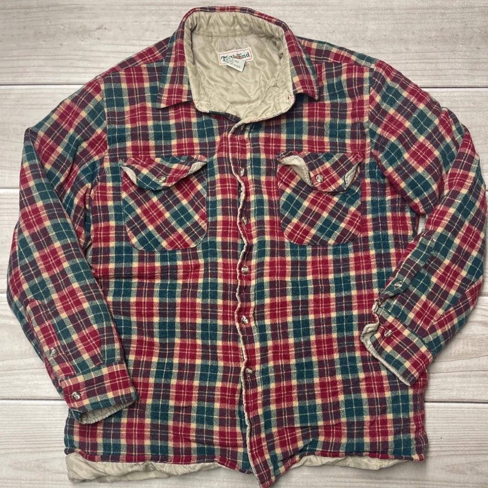 Vintage Trails End Men’s L Plaid Flannel Shirt Jacket Lined Quilted Wool Blend